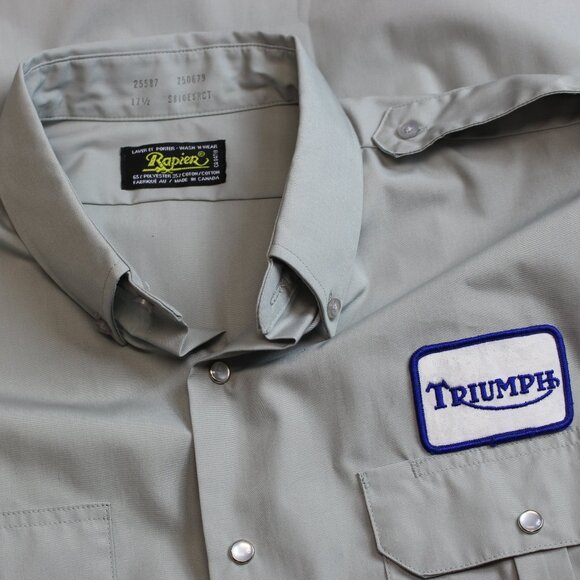 Triumph Motorcycle Biker Mechanic Peral Snap Short Sleeve Button Shirt (3XL) - Picture 3 of 7